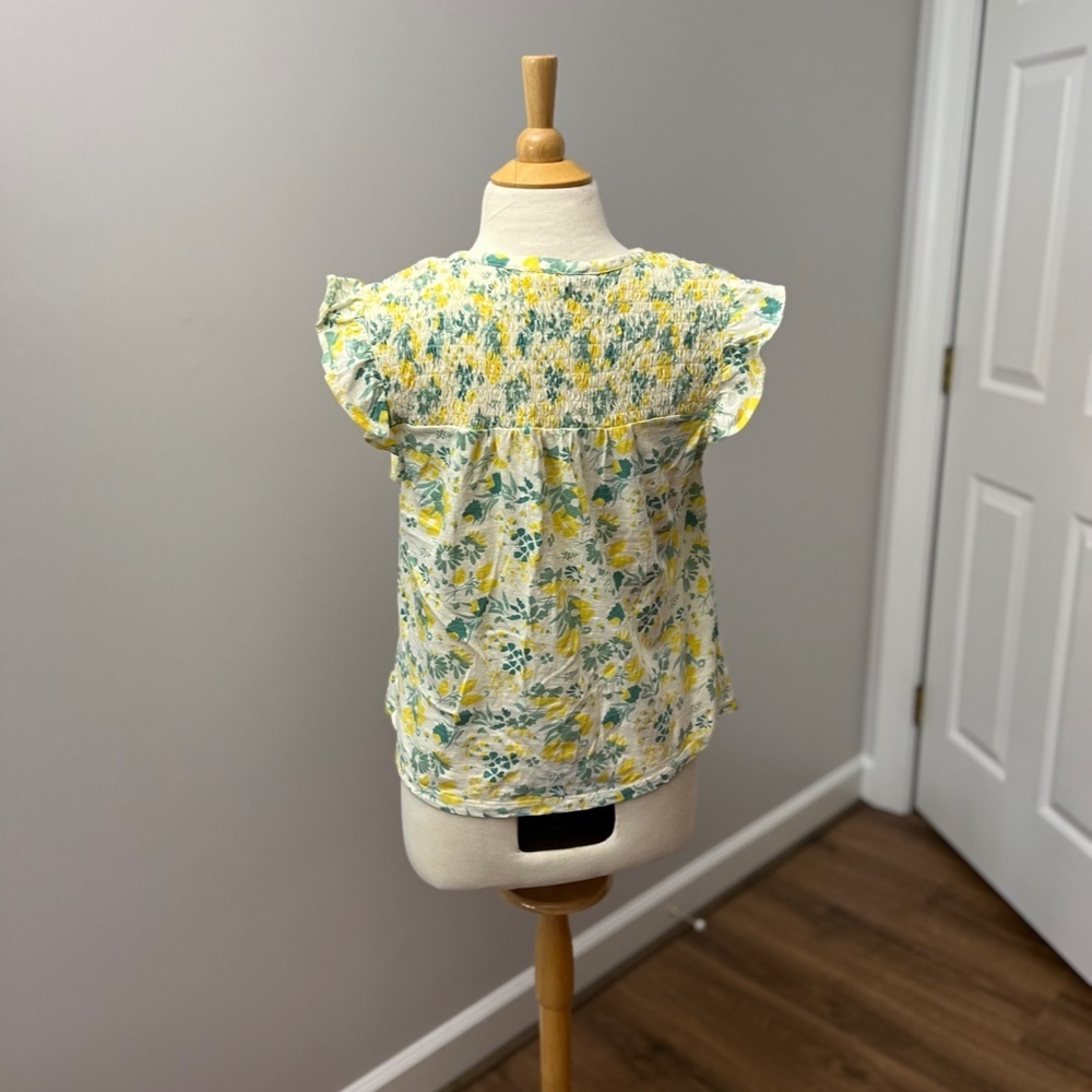 Lucky Brand Lemon Yellow Floral Ruffle Cap Sleeve Top Sz M - Picture 11 of 12